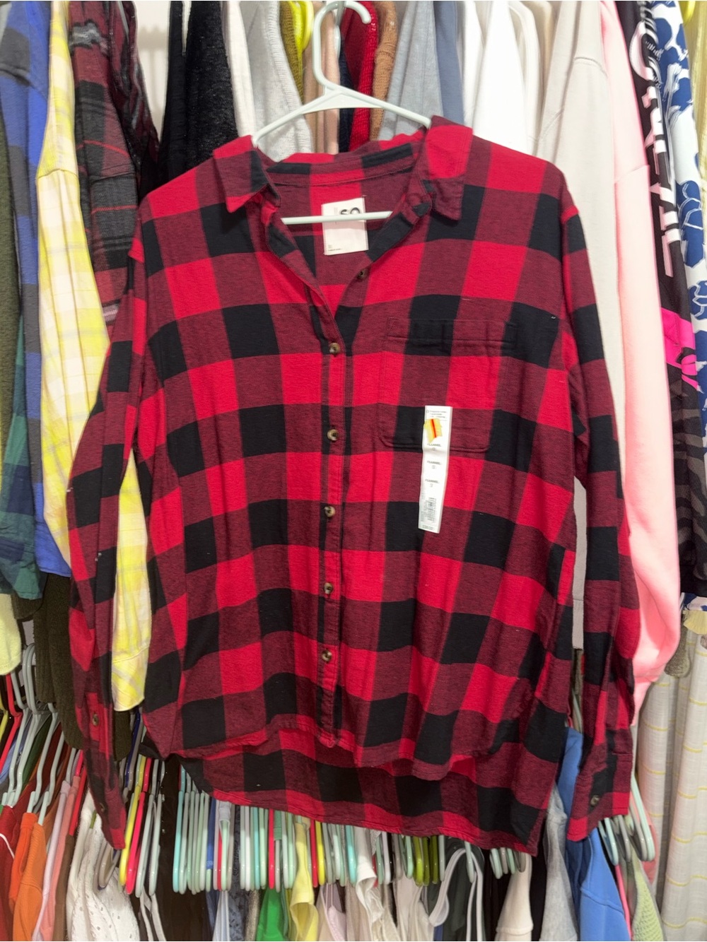 SO Red and Black Buffalo Plaid Button-Down Shirt
